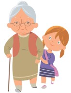 Vector girl helping old woman